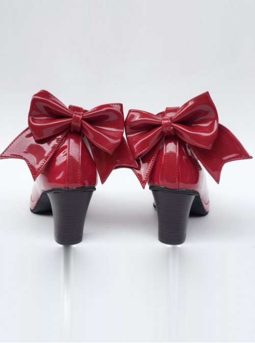 Wine Red Bowknot T-shaped Belt Sweet Lolita High Heel Shoes