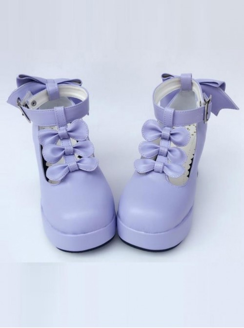 Purple Matte Bowknot T-shaped Belt Sweet Lolita High Heel Shoes