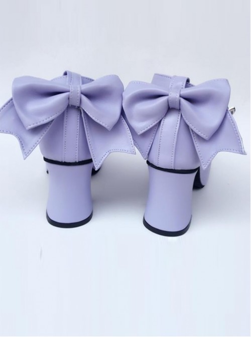 Purple Matte Bowknot T-shaped Belt Sweet Lolita High Heel Shoes