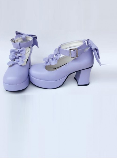 Purple Matte Bowknot T-shaped Belt Sweet Lolita High Heel Shoes