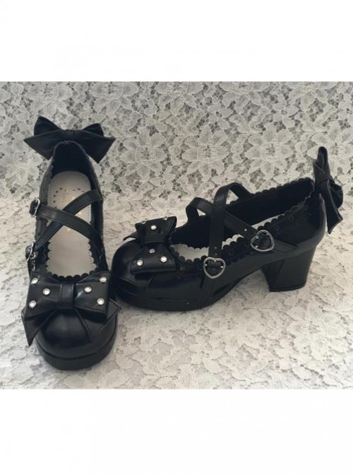 Black Bowknot The Mermaid Princess Sweet Lolita High Heel Shoes