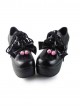 Black Bowknot Mirror Face Strawberry Bell Lolita Lace-up Platform Shoes