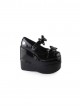 Black Bowknot Mirror Face Strawberry Bell Lolita Lace-up Platform Shoes