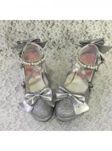 Pearl Strand Silver Flash Bowknot Matte Lolita High Heel Shoes