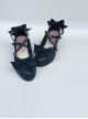 Pearl Strand Navy Blue Bowknot Matte Lolita High Heel Shoes