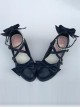 Pearl Strand Navy Blue Bowknot Matte Lolita High Heel Shoes