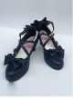 Pearl Strand Navy Blue Bowknot Matte Lolita High Heel Shoes