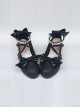 Pearl Strand Black Matte Bowknot Lolita High Heel Shoes