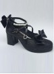 Pearl Strand Black Matte Bowknot Lolita High Heel Shoes