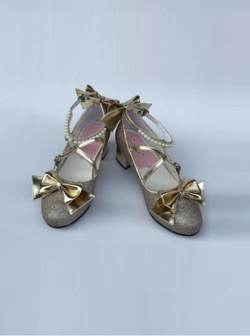 Pearl Strand Pale Gold Bowknot Lolita High Heel Shoes