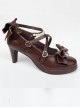 Pearl Strand Chocolate Color Bowknot Lolita High Heel Shoes