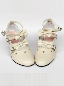 Hollow Out Heart-shaped Apricot Mirror Face Bowknot Lolita High Heel Shoes