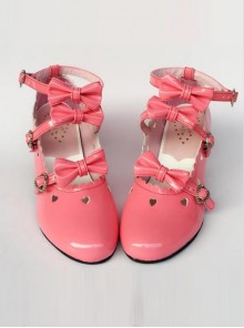 Hollow Out Heart-shaped Watermelon Red Mirror Face Bowknot Lolita High Heel Shoes