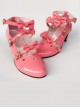 Hollow Out Heart-shaped Watermelon Red Mirror Face Bowknot Lolita High Heel Shoes