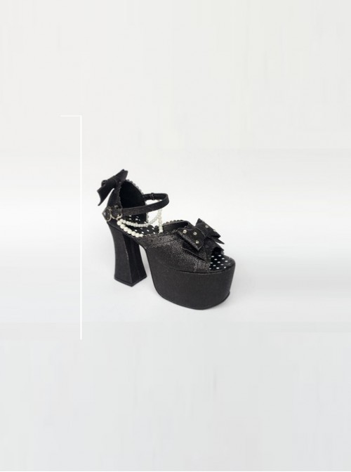 Bead Chain Black Sequins Bowknot Lolita Super High Heel Sandals