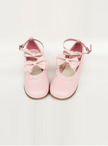Cute Lace Pink Bowknot Lolita Low Heel Shoes