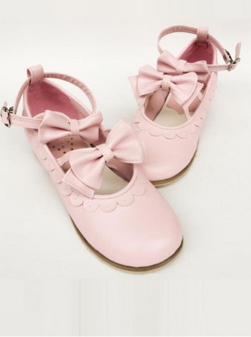 Cute Lace Pink Bowknot Lolita Low Heel Shoes