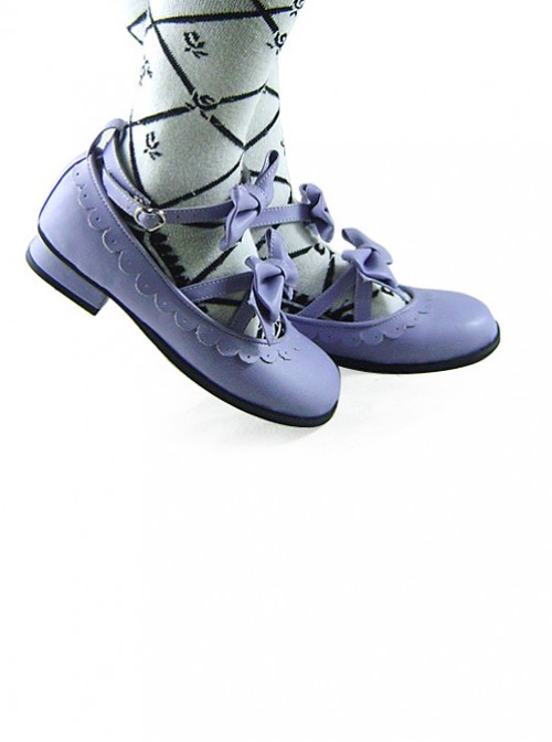 Cute Lace Violet Bowknot Lolita Low Heel Shoes