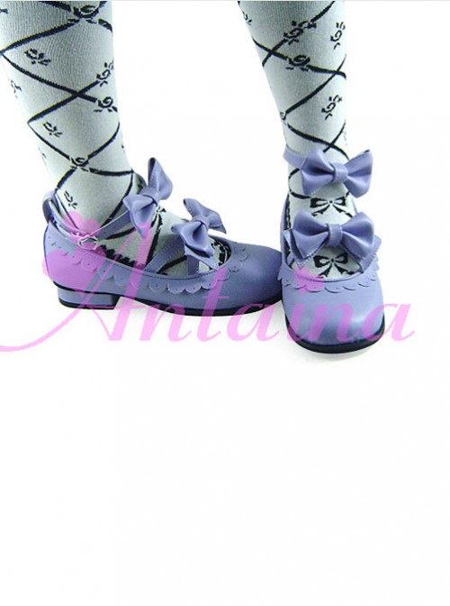 Cute Lace Violet Bowknot Lolita Low Heel Shoes