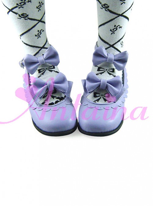 Cute Lace Violet Bowknot Lolita Low Heel Shoes