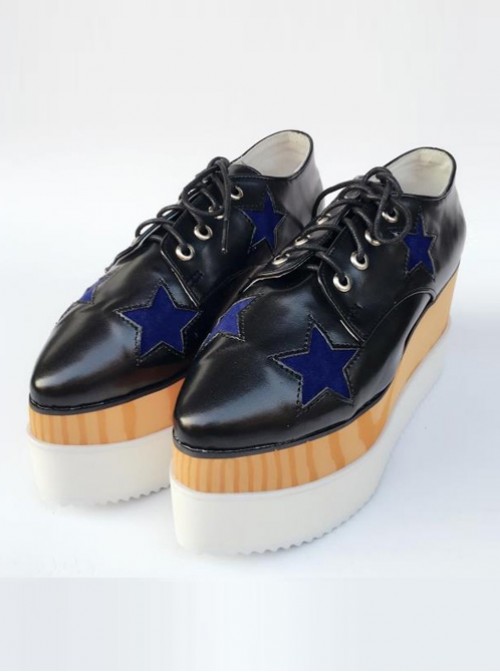 Pointed-toe Lolita Dark Blue Star Pattern Super High Heel Shoes
