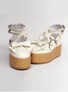 Milk-white Bowknot Harajuku Style Lolita Flatform Shoes