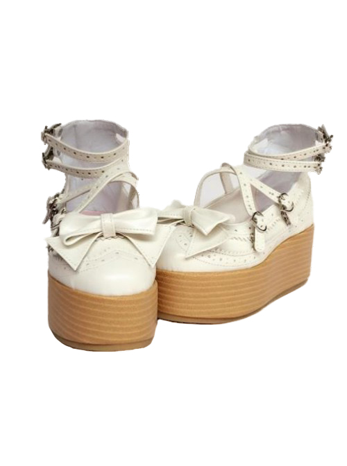 Milk-white Bowknot Harajuku Style Lolita Flatform Shoes
