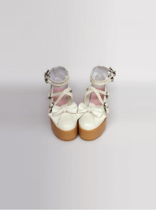 Milk-white Bowknot Harajuku Style Lolita Flatform Shoes