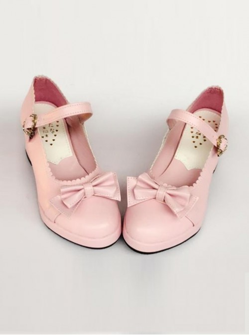 Princess Bowknot Pink Matte Lolita High Heel Shoes