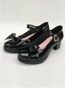 Princess Bowknot Black Mirror Face Lolita High Heel Shoes