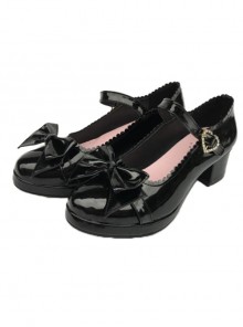 Princess Bowknot Black Mirror Face Lolita High Heel Shoes