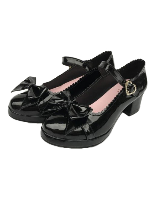 Princess Bowknot Black Mirror Face Lolita High Heel Shoes