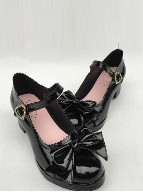 Princess Bowknot Black Mirror Face Lolita High Heel Shoes