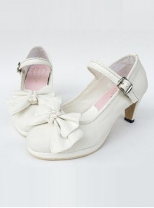 White Pearl Bowknot White Lolita High Heel Shoes