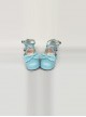 Bowknot Circular Buckle Lake Blue Matte Lolita Low Heel Shoes