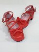 Bowknot Circular Buckle Watermelon Red Matte Lolita Low Heel Shoes