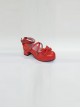 Bowknot Circular Buckle Watermelon Red Matte Lolita Low Heel Shoes