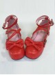 Bowknot Circular Buckle Watermelon Red Matte Lolita Low Heel Shoes