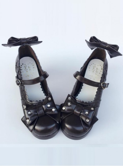 Bowknot Retro Black Lolita High Heel Shoes