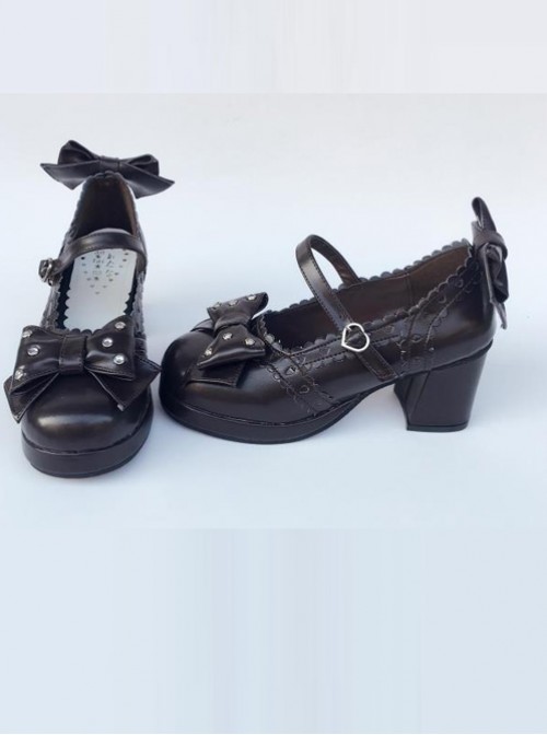 Bowknot Retro Black Lolita High Heel Shoes