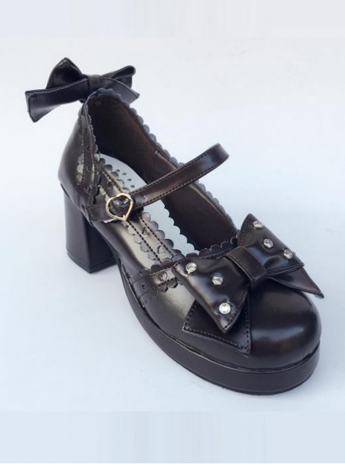 Bowknot Retro Black Lolita High Heel Shoes