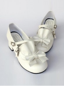 White Matte Bowknot Flounced Cute Sweet Lolita High Heel Shoes