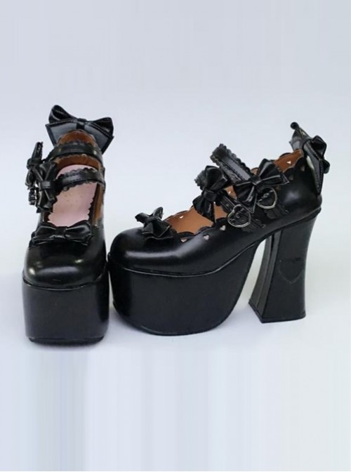 Cute Lace Bowknot Black Matte Sweet Lolita Super High Heel Shoes
