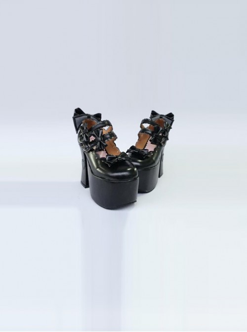 Cute Lace Bowknot Black Matte Sweet Lolita Super High Heel Shoes