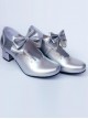 Silver Bowknot Heart-shaped Hollow Out Bride Shoe Lolita Middle-heel Shoes