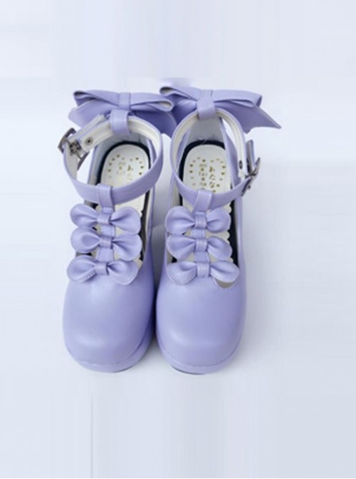 Violet T-shaped Band Bowknot Sweet Lolita Platform Shoes