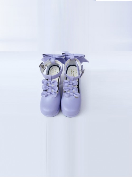 Violet T-shaped Band Bowknot Sweet Lolita Platform Shoes