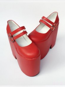 Two Buckles Pure Red Lolita Super High Heel Shoes