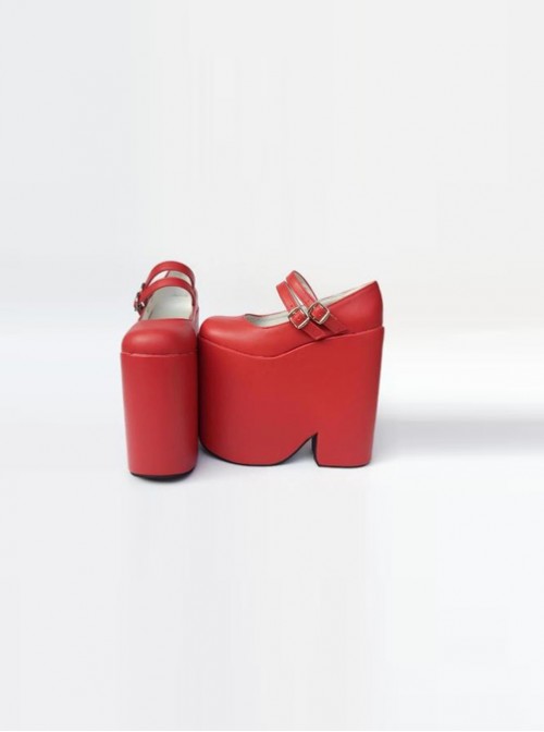 Two Buckles Pure Red Lolita Super High Heel Shoes