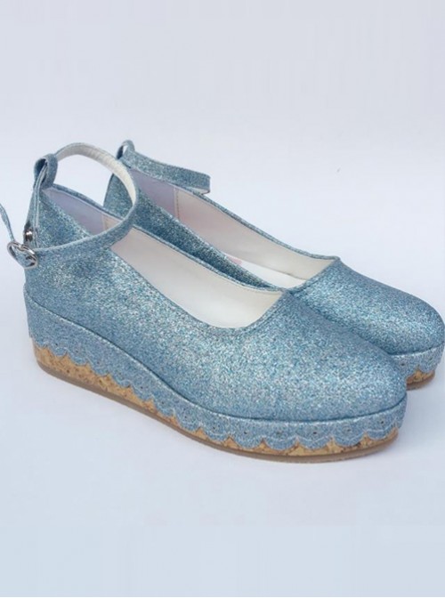 Glittering Sequins Blue Princess Shoes Lolita High Heel Shoes